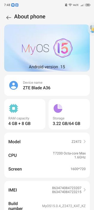 ZTE Blade A36 телефон