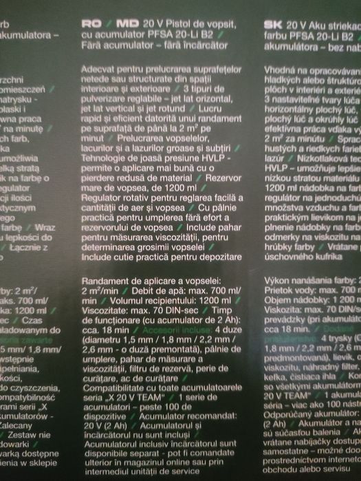 Pistol de vopsit parkside pe acumulator de 20 V