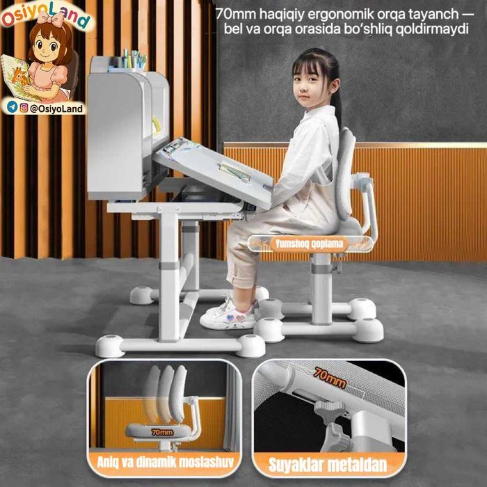 Трансформер Стол+стул 3-18 ёшгача хизмат килади. ДОСТАВКА БЕПУЛ