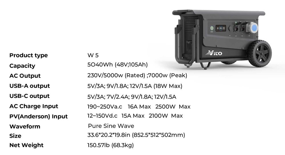 5000W Водоустойчив Генератор за ток без гориво VITO W5 Power Station