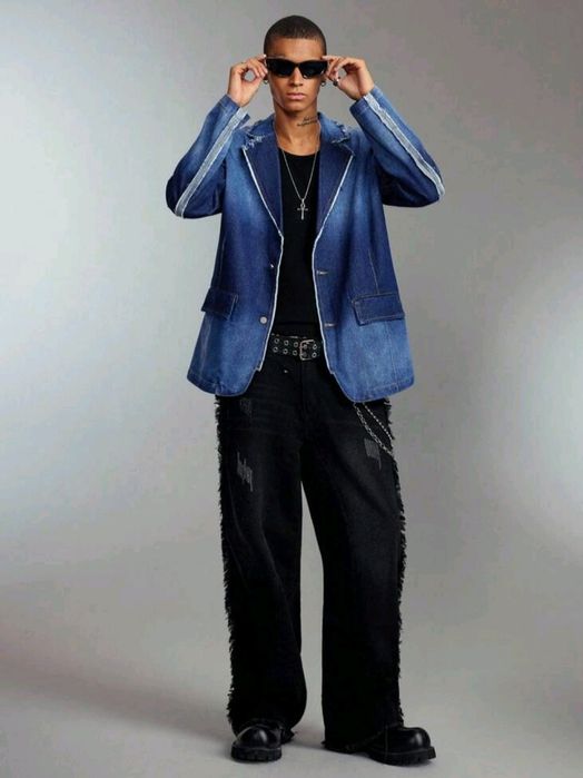 Ново мъжко дънково сако блейзър яке изтъркан ефект деним памук ХL