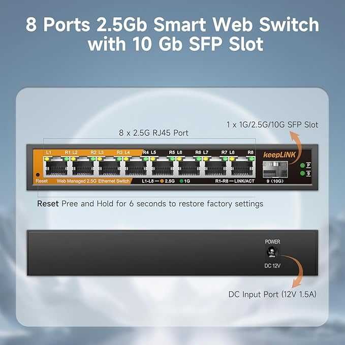 keepLiNK 8 порта 2.5G комутатор с уеб интелигентно управление