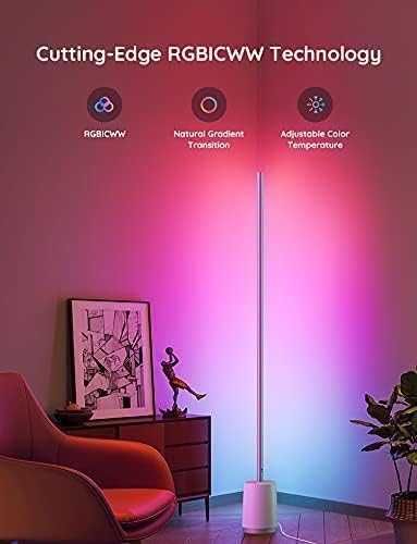 Lampă de podea LED smart Govee RGBICWW H6072, cu peste 64 de moduri de scenă, mod muzică și DIY, control vocal prin WiFi compatibil Alexa, argintiu