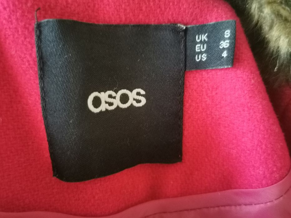Palton Asos 74% lana roz cu blanita