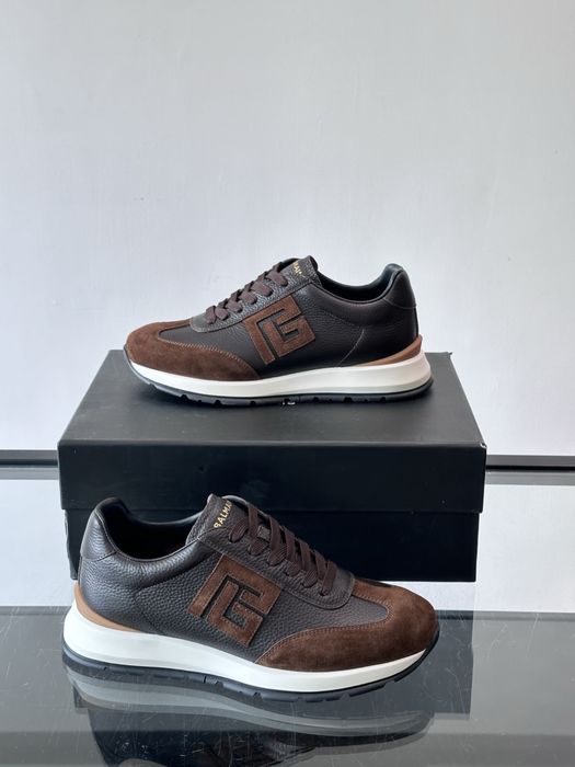 Balmain Monogram Runner Sneaker "Dark Brown Leather"