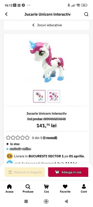 Jucarie interactiva unicorn