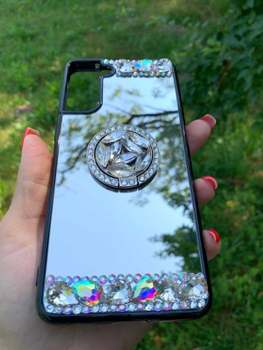 Husa oglinda cu inel si pietricele pt. Samsung Galaxy S21 , S21 FE 5G