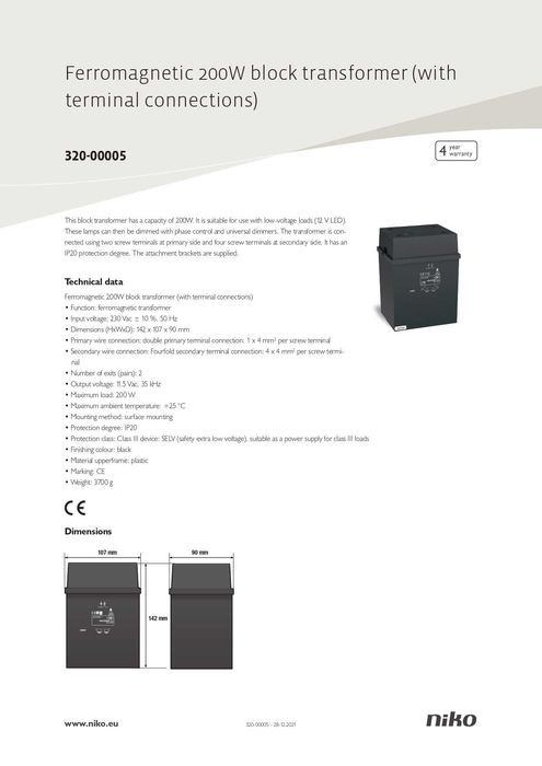 Transformatoare feromagnetice dimabile 230/12V 105W & 200W - niko