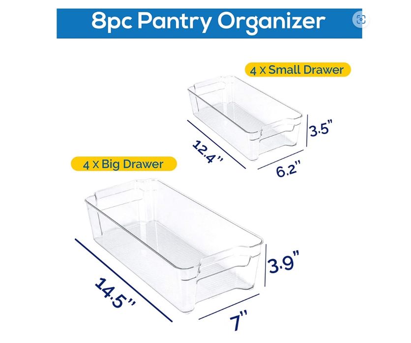 Set de 8 organizatoare pentru frigider, plastic, transparent