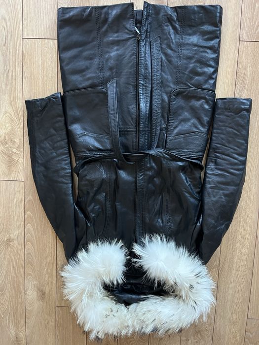 Rockeds черно кожено яке дълго палто С качулка с лисица