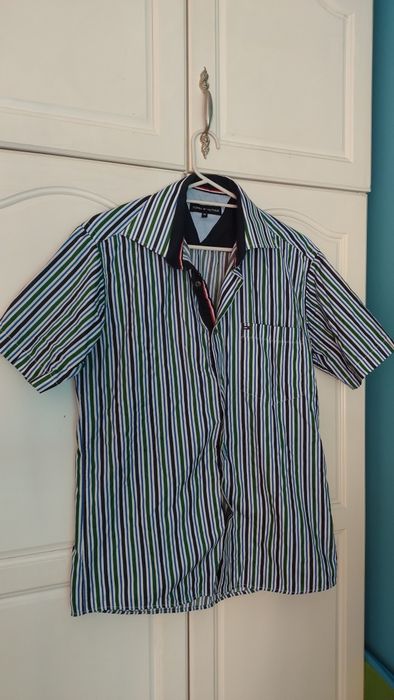 Мъжка риза Tommy Hilfiger, S/M, Къс ръкав, Зелена/Сива