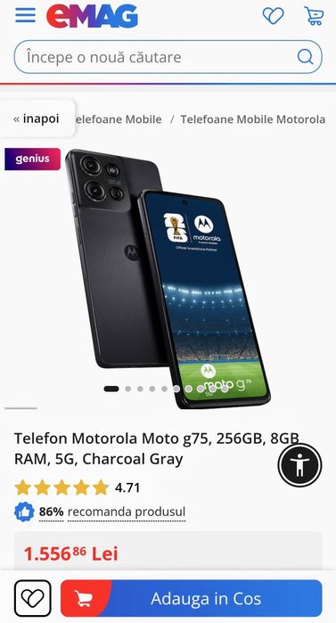 MOTOROLA Moto G75 5G  Charcoal Grey 8/256 GB nou,fullbox!