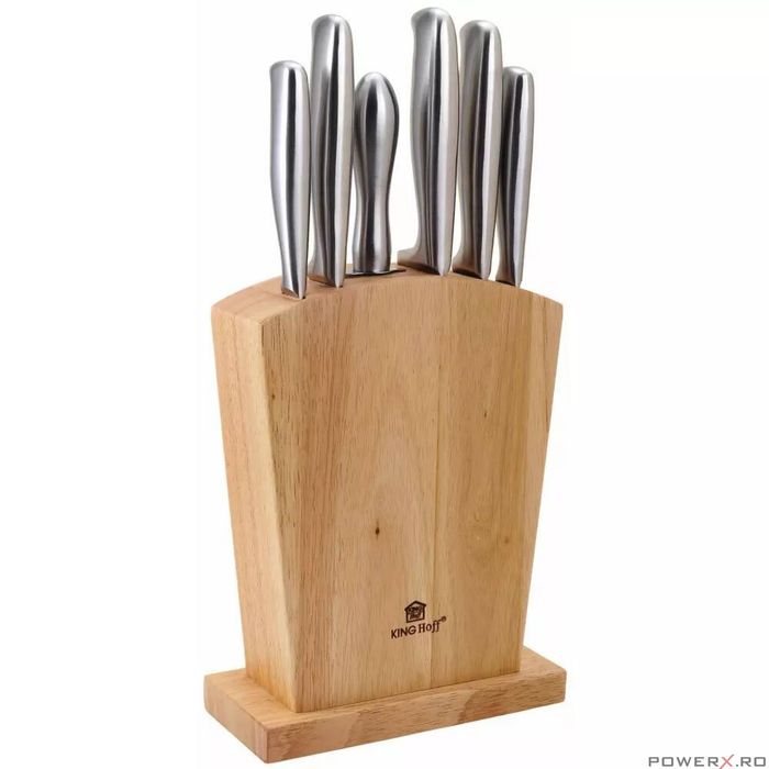 Set de cutite, cu suport din lemn si ascutitor, 7 piese, Kinghoff
