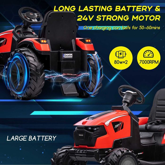 Акумулаторен Трактор Digger 24v батерия Висока версия с ремарке