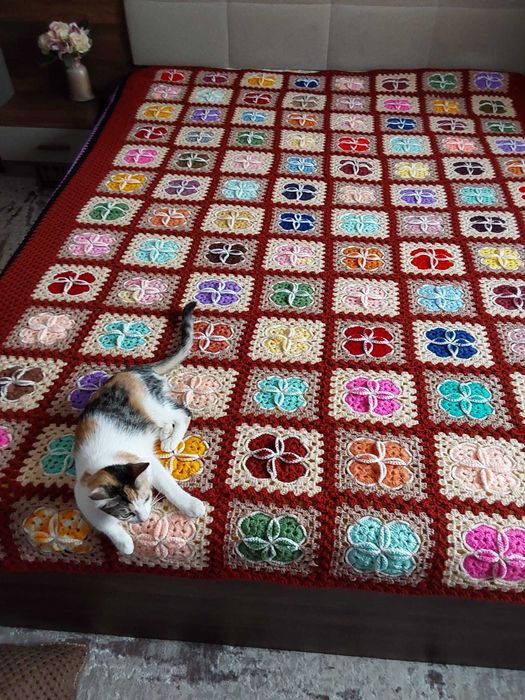 Cuvertură de LUX Pat Matrimonial Mozaic 180x200, Croșetată Manual, Nouă