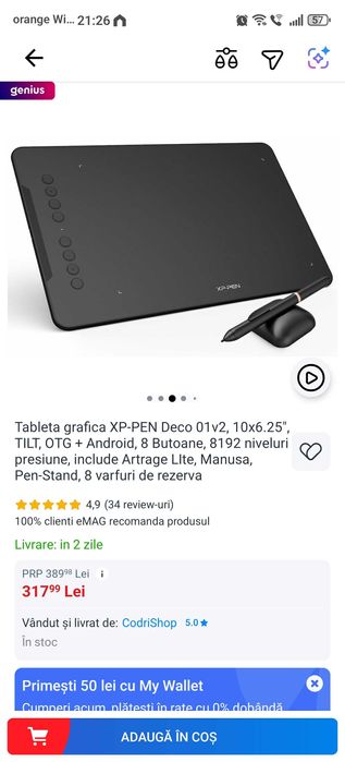 Tableta grafica XP-PEN Deco 01v2, 10x6.25"