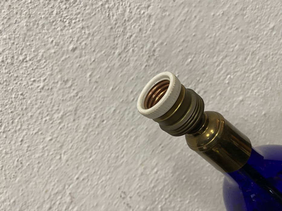 Стара френска лампа рисувано стъкли месингова основа