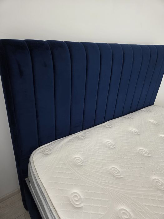 Pat tapitat cu lada depozitare + saltea full ortopedica