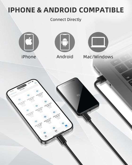 128GB гласов рекордер, аудио рекордер с AI-интелигентно шумопотискане