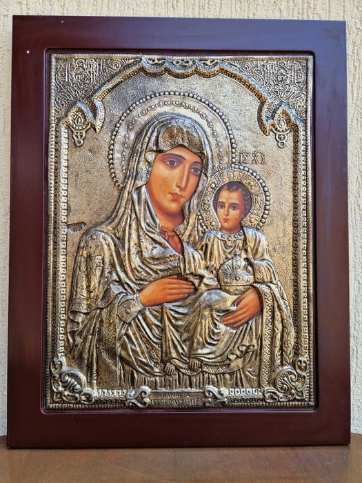 Чудесна голяма антикварна сребърна икона със сертификат