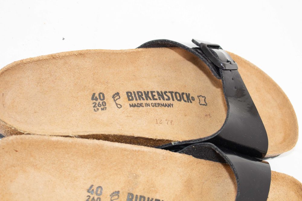 Birkenstock Madrid оригинални чехли черен лак с катарама унисекс 40