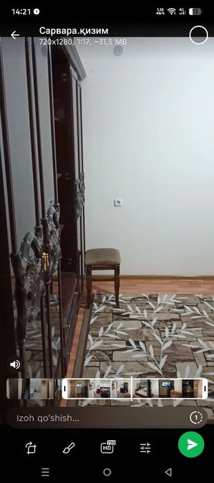 Сергели 6А   2 хонали квартира ижарага берилади. Мошина бозорнинг орка