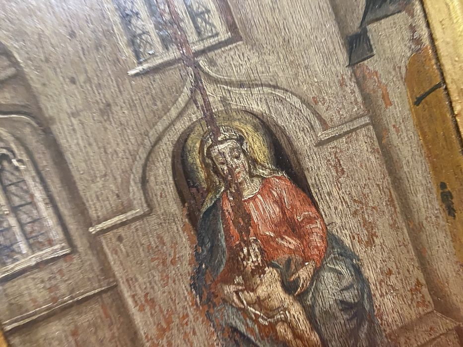 Религиозен панел икона Богородица Франция 19 век дърво