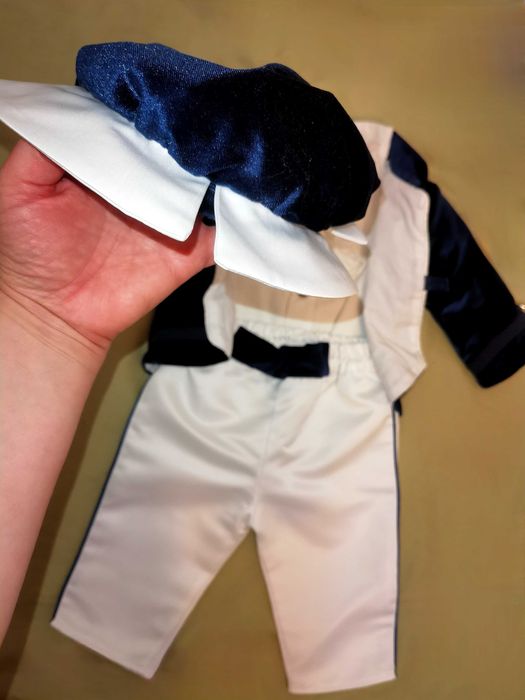 Costum botez baiat 68 3-6 luni incaltaminte cadou