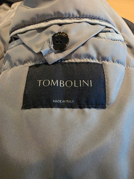 шлифер TOMBOLINI , размер 52, полиретан , цвят тъмно син , вътре сив