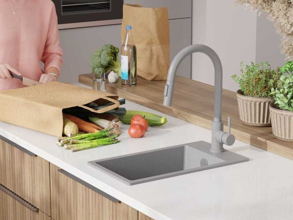 Сива кухненска гранитна мивка Рига 30 XL 280 x 500 mm