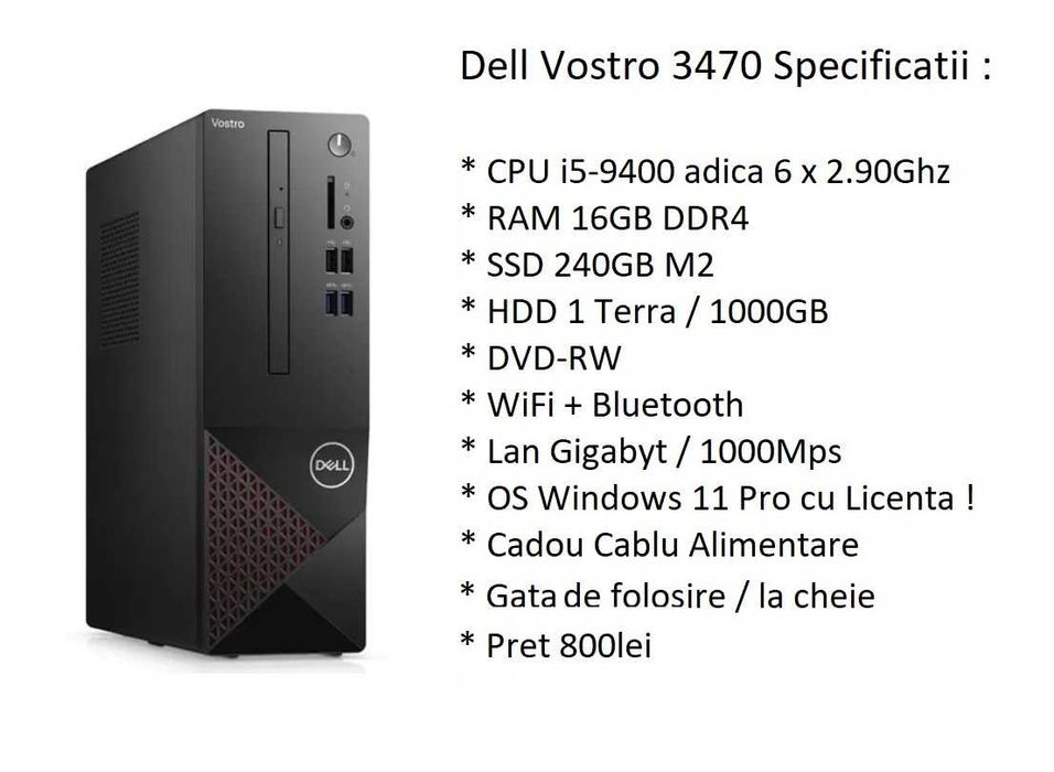 PC GAMING/WORK i5-9400/16GB DDR4/SSD240GB+HDD1TB/WiFi+BT/W11 la 800lei