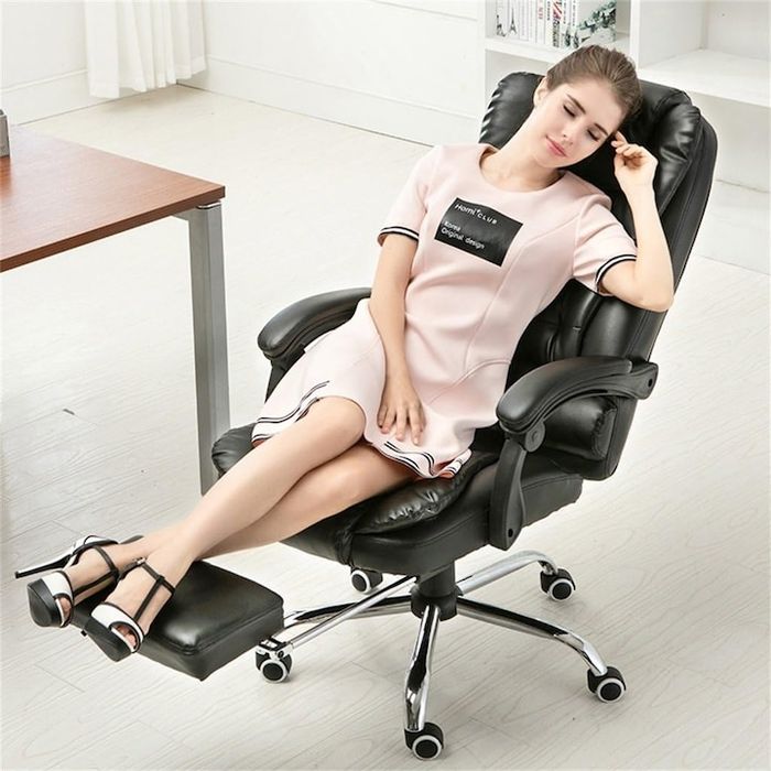 Ергономичен офис стол, функция люлка, поставка за крака, черен