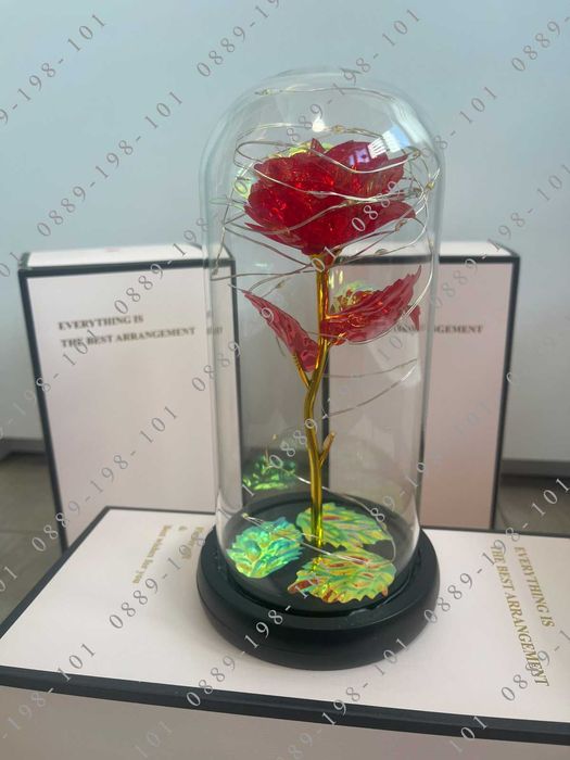 Роза в стъкленица с лед осветление! Подарък за жена,момиче,8 март