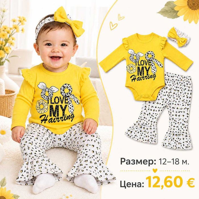 Рипсен бебешки комплект за момиче 3 части с лента