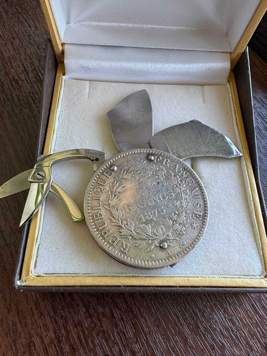 Briceag vintage ELOI France din monedă de argint 5 Francs 1873