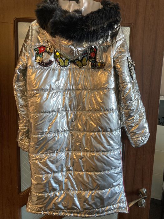 Разпродажба- Топло зимно яке – сребристо, с лачен ефект