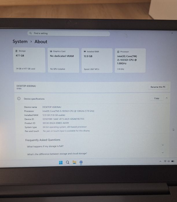 Laptop Lenovo ideapad S145-15IIL, Intel Core i5-1035G1, 12 RAM, 1TB