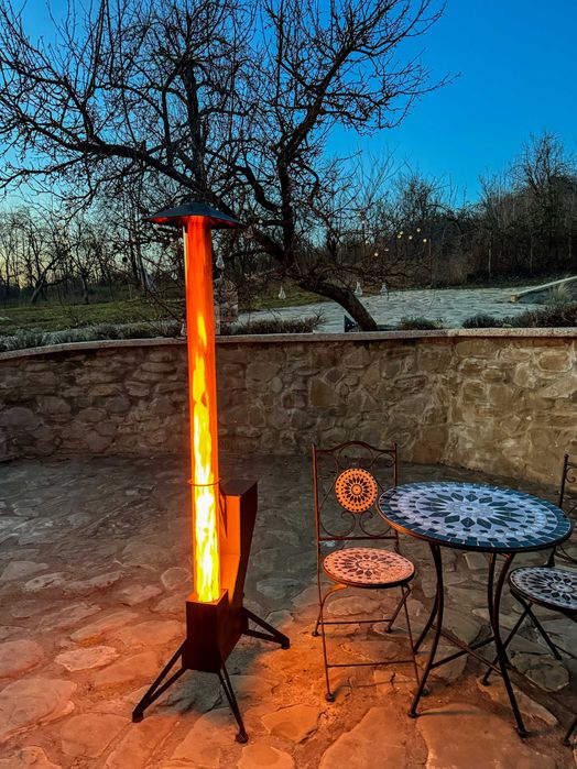 Încalzitor terasa peleti cu flacara tub sticla Debitat CNC