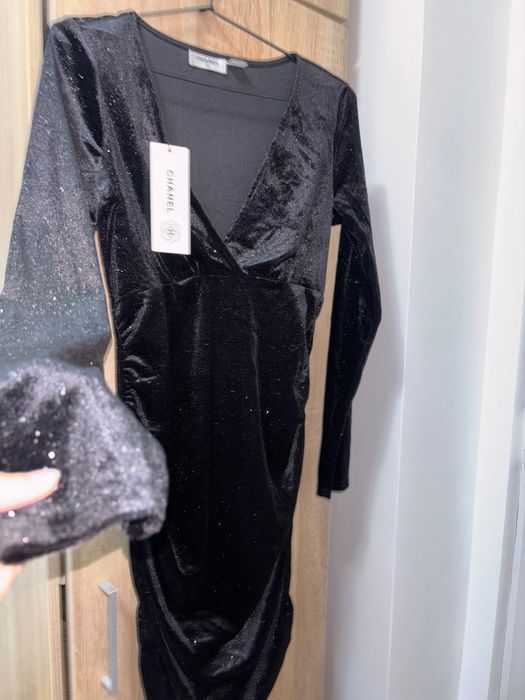 Rochie eveniment Ch anel - negru catifea sclipici fin NOU