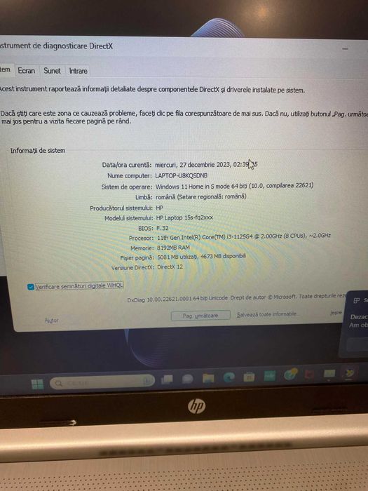 Hope Amanet P5-Laptop HP 15S-FQ2063NQ, I3-1125G4/RAM 8 GB/SSD 256