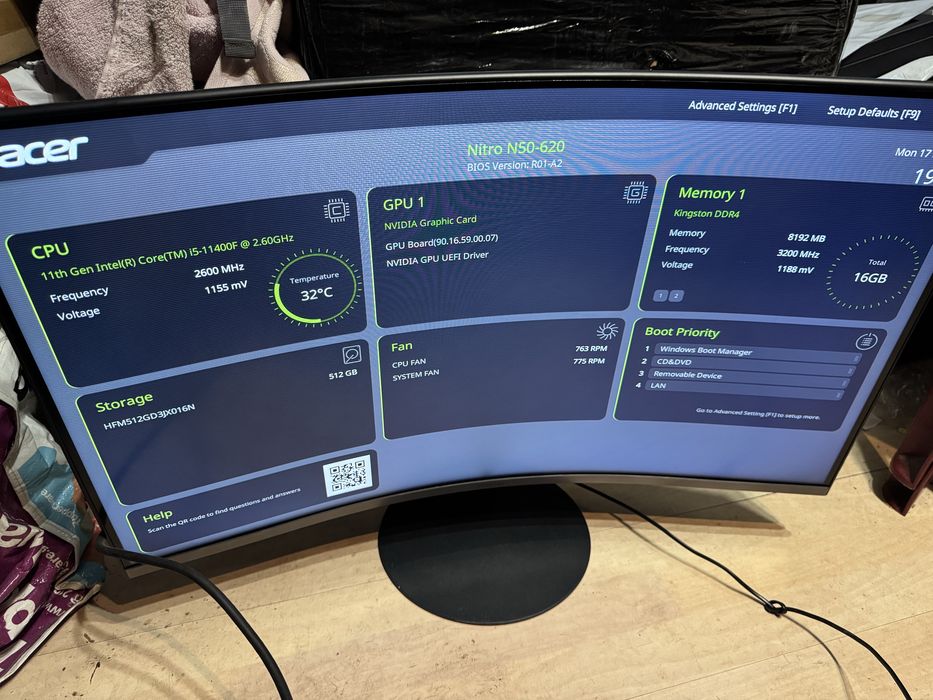 геймърски компютър Acer nitro i5 11gen2,6ghz/16ram/ssd512gb/6gb video