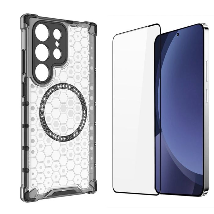Samsung S25 EDGE/PLUS/ULTRA Husa Magsafe Hexagon + Folie Sticla Full
