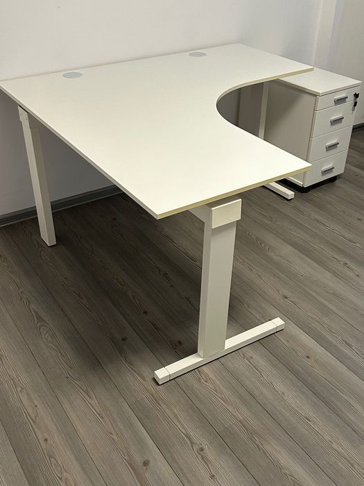 set birou Techo 140cm pal alb cadru metalic + rollbox 4 sertare