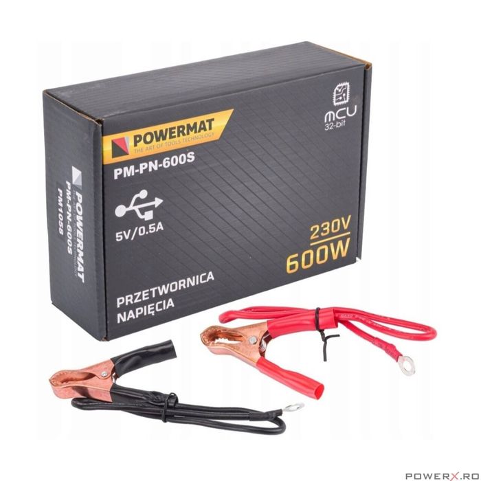 Convertor de tensiune auto, invertor tensiune 12V 230V 600 W, Powermat