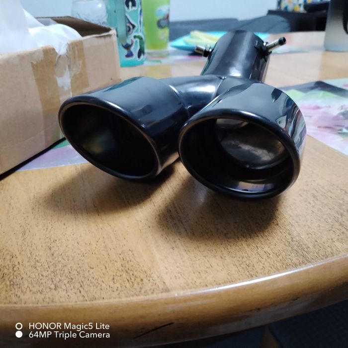 Ауспухна тръба за кола неръждаема стомана двоен накрайник подсилен сгъвка - Черен 63мм