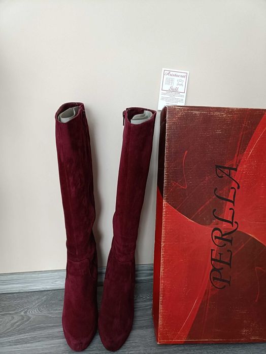 Cizme vișinii piele întoarsă