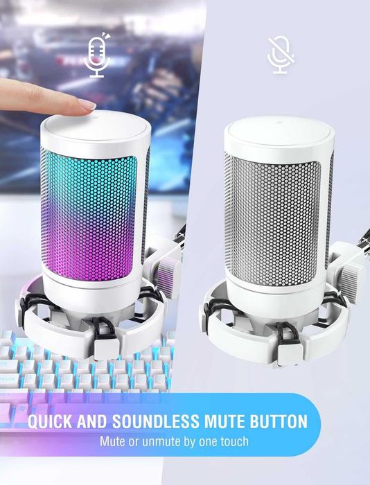 Mикрофон FIFINE A2 с RGB подсветка + стойка, USB Type-C, Бял