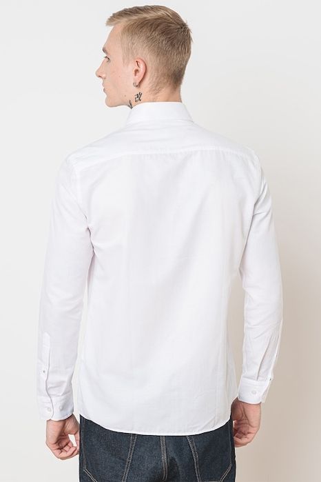 US Polo Assn. Риза от смесен памук с яка с копчета, бяла