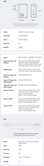Baseus 160W GaN⁵ Pro 3.1 Fast Charger 2C+U Laptop/Macbook/Ultrabook