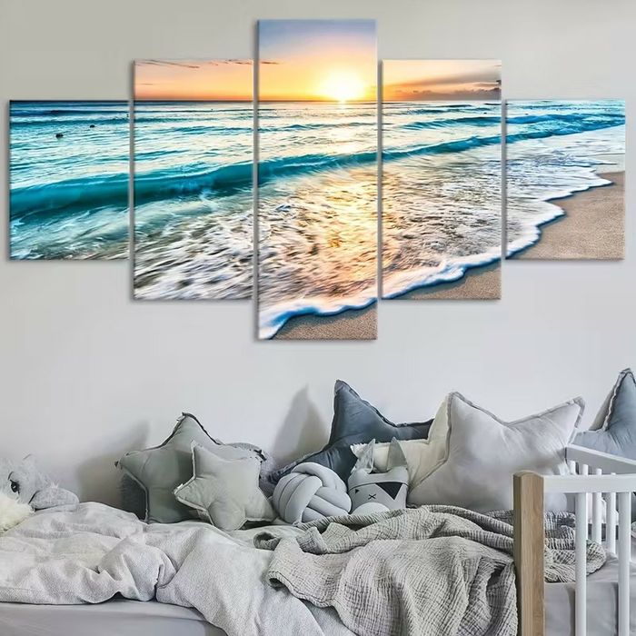 Tablou, Set 5 bucati postere Vedere apus de soare la mare